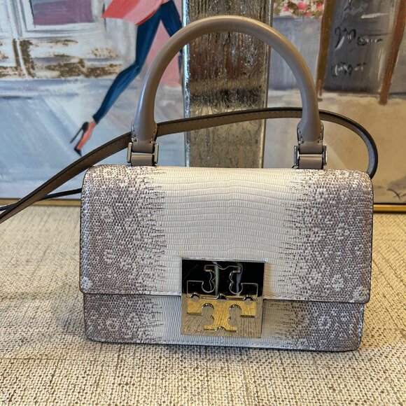 Tory Burch Bon Bon Lizard Embossed Leather Top Handle Bag - Picture 1 of 10